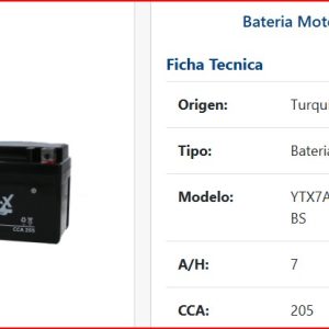 Bateria Moto Ultra-X 7-AH, 12V / YTX  7A POSITIVO IZQUIIERDO